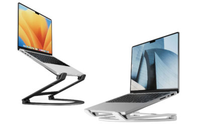 Twelve South Curve Flex | 高さ・角度調整可能なアルミニウム製MacBook/ノートパソコンスタンド、平らに折りたたみ可能、携帯用ポーチ付き